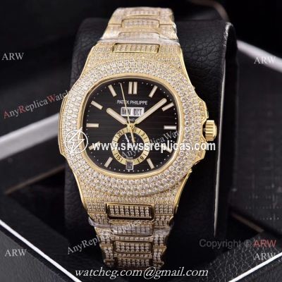 Patek Philippe Annual Calendar Full Diamonds 41mm Watches All Gold Case