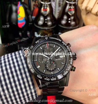 New Copy Tag Heuer Carrera Heuer 01 Black Steel Watch 43mm
