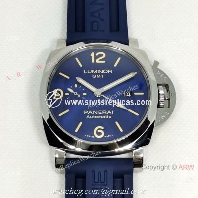 New arrival Panerai Luminor GMT PAM 01033 Blue Rubber Strap Watch