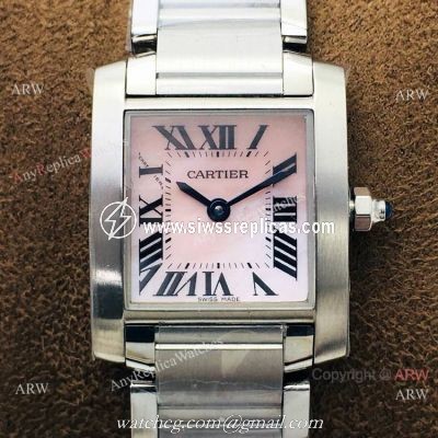 Super Clone Cartier Tank Francaise Swiss Quartz Watch SS Pink Dial