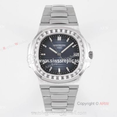 (PPF) V4 Version Best Replica Patek Philippe Nautilus Stainless Steel Dark Blue Dial Diamond Watches