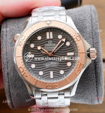 New! Replica Omega Seamaster Diver 300m Watches 2-Tone Rose Gold
