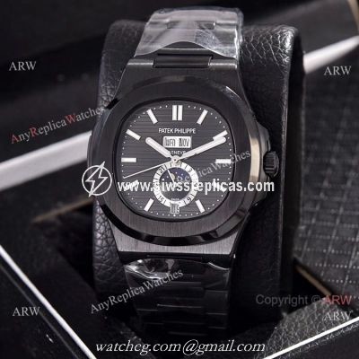 Solid Black Patek Philippe Annual Calendar Copy Watches 39.5mm