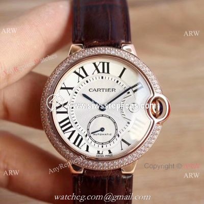 Swiss Fake Cartier Ballon Bleu 42mm XL Watch Rose Gold Diamond Case