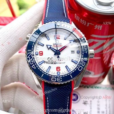 NEW! Omega Seamaster Planet Ocean 600M Americas Cup Edition Rubber Strap Watch