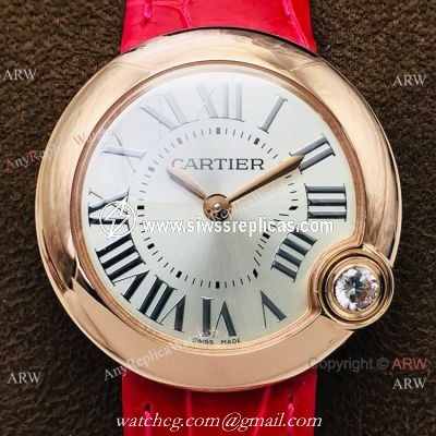 Super Clone Cartier Ballon Bleu De 30mm Watch Rose Gold Silver Dial