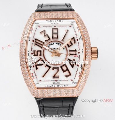 ABF Copy Franck Muller Vanguard V45 Rose Gold Diamonds Watch with Crazy Hour