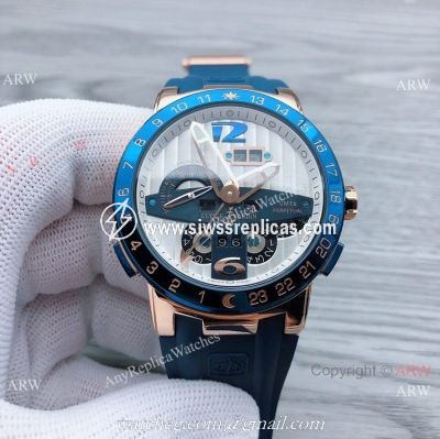 Ulysse Nardin GMT Perpetual Blue Bezel Rose Gold Men Watches
