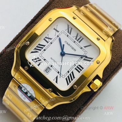 1:1 Copy BV Factory Faux Cartier Santos Yellow Gold Automatic Watch With QuickSwitch Band