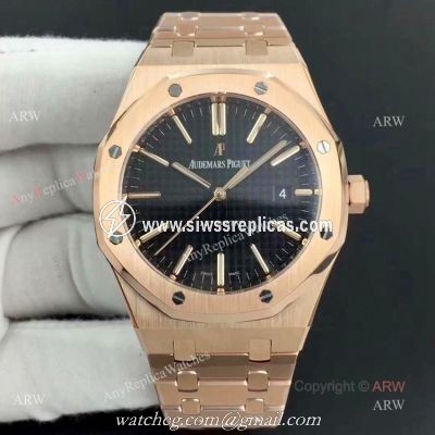 BF Swiss Replica Audemars Piguet Royal Oak Rose Gold Black Dial AP 15400 Watch