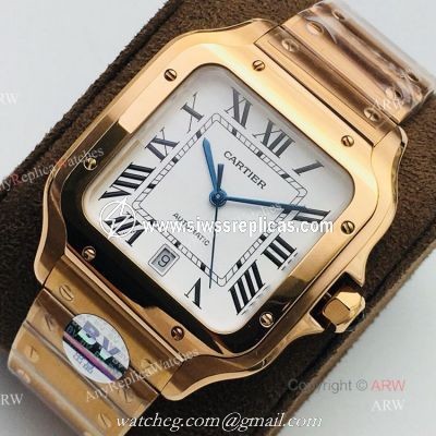 1:1 Copy BV Factory Replica Cartier Santos Rose Gold Watches With SmartLink QuickSwitch Band
