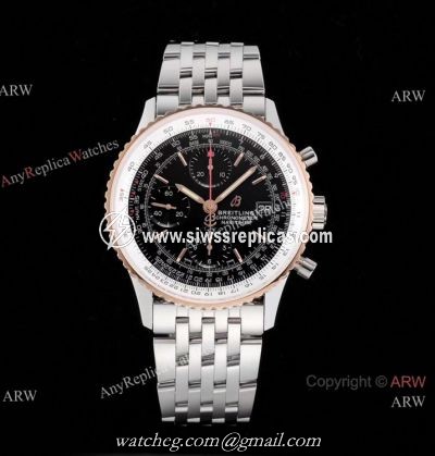 Swiss Grade Breitling Navitimer 1 Chronograph KOR A7750 Watch Rose Gold Bezel Black Dial