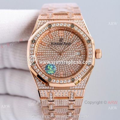 Best Audemars Piguet Royal Oak Rose Gold Full Diamond Automatic Watch 41mm