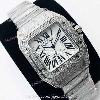 Best Copy Iced Out Cartier Santos Watch Automatic Cartier Santos 100 Diamond Watch