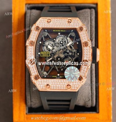(RM Factory) Rose Gold Richard Mille RM35-01 Replica Watch With Diamonds