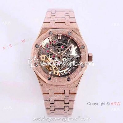 New Copy Audemars Piguet Royal Oak Lady Watches Frosted Gold Skeleton Face 37mm
