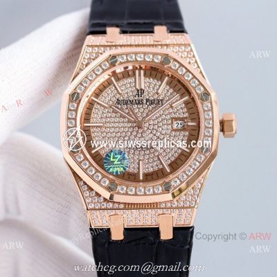 Full Diamonds Audemars Piguet Royal Oak 15400 Rose Gold Automatic Watch 41mm Replica