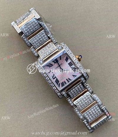 Best Copy Cartier Tank Francaise Small Watch Iced Out Case Pink Dial