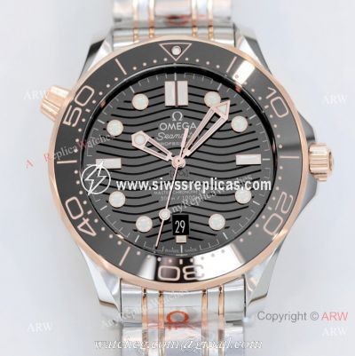 2021 Latest Swiss Grade Copy Omega Seamaster Diver 300M 42mm Watch Two Tone Rose Gold OR 8800 Movement