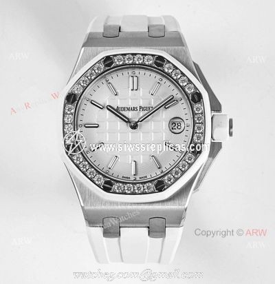 Ladies Audemars Piguet Royal Oak Offshore 37mm White Dial Quartz Watch Ref 67540sk