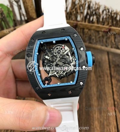 Copy Richard Mille Clear Watch RM055 Carbon Fiber White Rubber Strap Watch