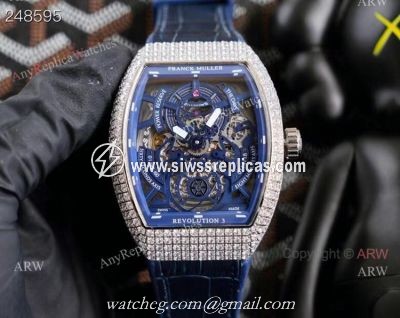 Replica Blue Franck Muller V45 Diamond Watch Franck Muller Revolution 3 Skeleton Watch
