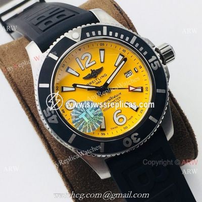 2021 New! TF Factory Breitling Superocean 44mm Watch Yellow Dial Rubber Strap