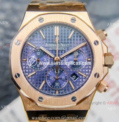 Grade 1A Replica Audemars Piguet Royal Oak Chronograph Watch ETA7750 All Rose Gold Blue Dial