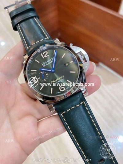 New Panerai 2021 Copy Panerai Green Dial Marina Watch 44mm Green Leather Strap