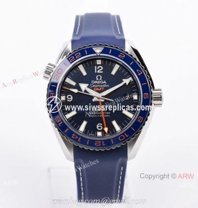 Swiss Copy Omega Seamaster Planet Ocean 600m Co-Axial GMT VSF 8605 Watch Blue Rubber Strap