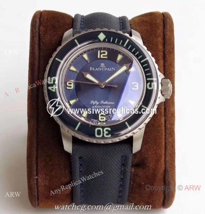 ZF Factory Swiss Replica Blancpain Fifty Fathoms Watch Blue Dial Leather Strap