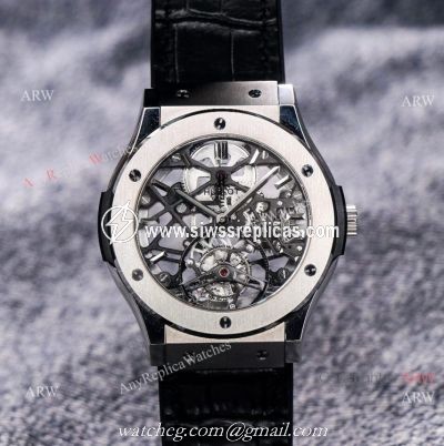 Silver Hublot Skeleton Tourbillon Clone Watch Hublot Classic Fusion 42mm Watch