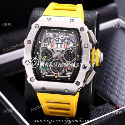 AAA Quality Richard Mille Flyback RM11 Yellow Strap Stainless Steel Watch