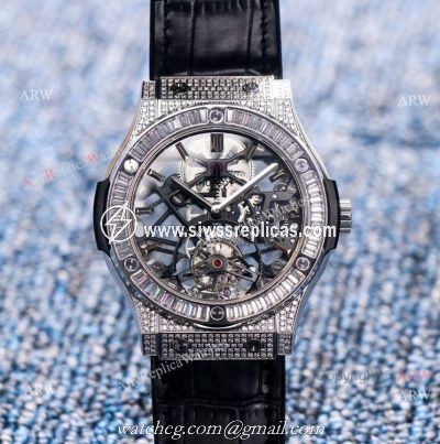 Swiss Grade Hublot Classic Fusion 42mm Knockoff Hublot Skeleton Diamond Watch