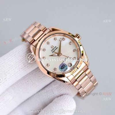 High End Replica Omega Constellation Ladies 34mm Rose Gold Watch With Diamonds