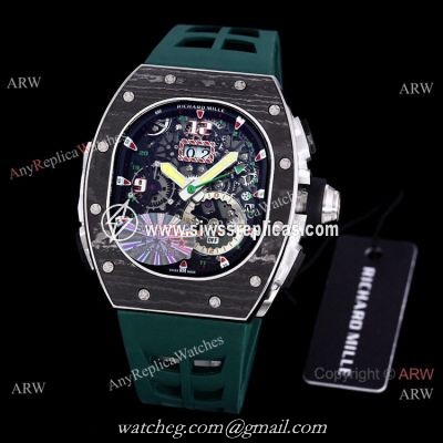 Best RM 62-01 Richard Mille Tourbillon Vibrating Alarm ACJ Green Rubber Band Watch Replica