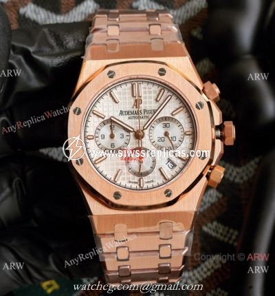 Knockoff Audemars Piguet Royal Oak Rose Gold Chronograph White Dial Watches 42mm