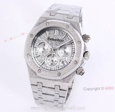 New Silver Frosted Gold Audemars Piguet Royal Oak Chronograph 41mm Copy Watch With Dimaonds Dial