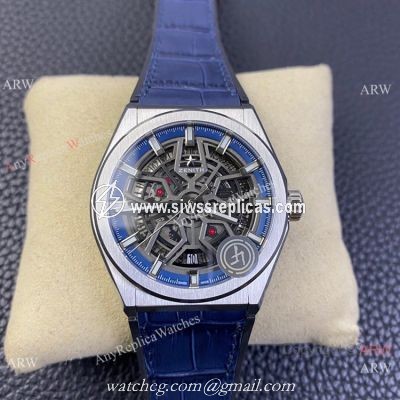LF Factory Zenith Defy classic Skeleton Watch Blue Gummy Strap