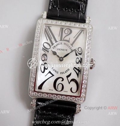 2021 New 1:1 Copy Franck Muller Long Island White MOP Diamond Bezel Watch