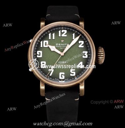 Best Zenith Pilot Type 20 Extra Special 45mm Green Dial Black Leather Strap Replica Watch