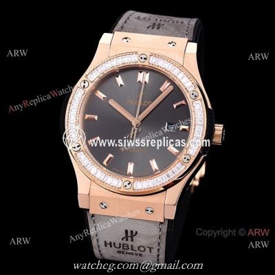 Copy Hublot Classic Fusion Rose Gold Diamond Watch Citizen 8215 Movement