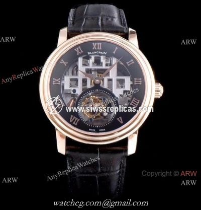 Super Clone Blancpain Fantasy Tourbillon Skeleton Rose Gold Watch 43mm