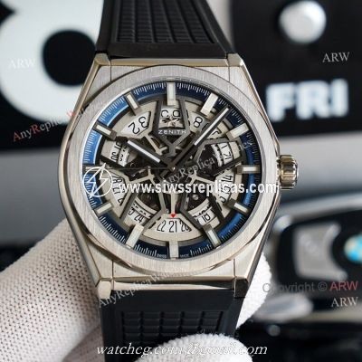 Best Zenith Defy Classic Skeleton Dial Black Rubber Strap 41mm High Copy Watch Swiss Grade