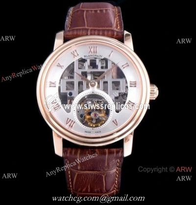 Super Clone Blancpain Fantasy Swiss Tourbillon Watch 43mm Rose Gold Skeleton