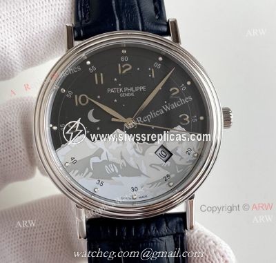 Swiss Grade Patek Philippe Classic Watch Mens Black Dial Black Leater Strap Replica