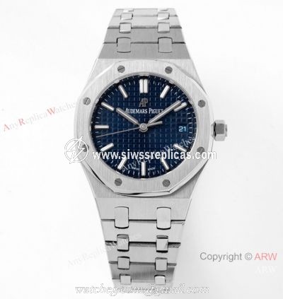 2021 New Swiss Copy Audemars Piguet Royal Oak 34mm SS Blue Textured Dial Watch Cal.5800 Movement