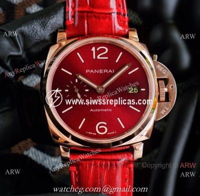 Copy Panerai Luminor Due 42mm Autmatic Watch With A Red Dial Red Leather Strap