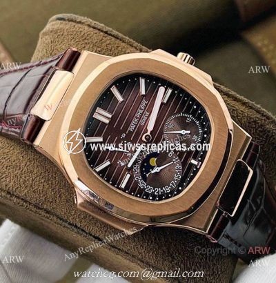 (PF Factory) Swiss Best Replica Patek Philippe Nautilus Moonphase Watch Chocolate Dial