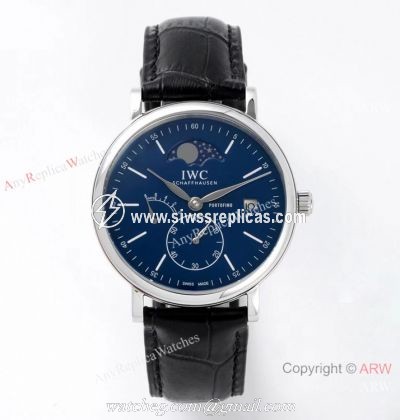 AI Factory Swiss Replica IWC Portofino Hand Wound 8 Days Moon Phase Watch Blue Dial 45mm